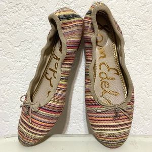 SAM EDELMAN FELICIA CLASSIC BALLET FLAT IN BRIGHT MULTI STRIPE SZ 6